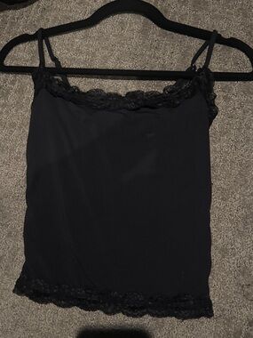 Lace-Trim Black Camisole with Adjustable Spaghetti Straps